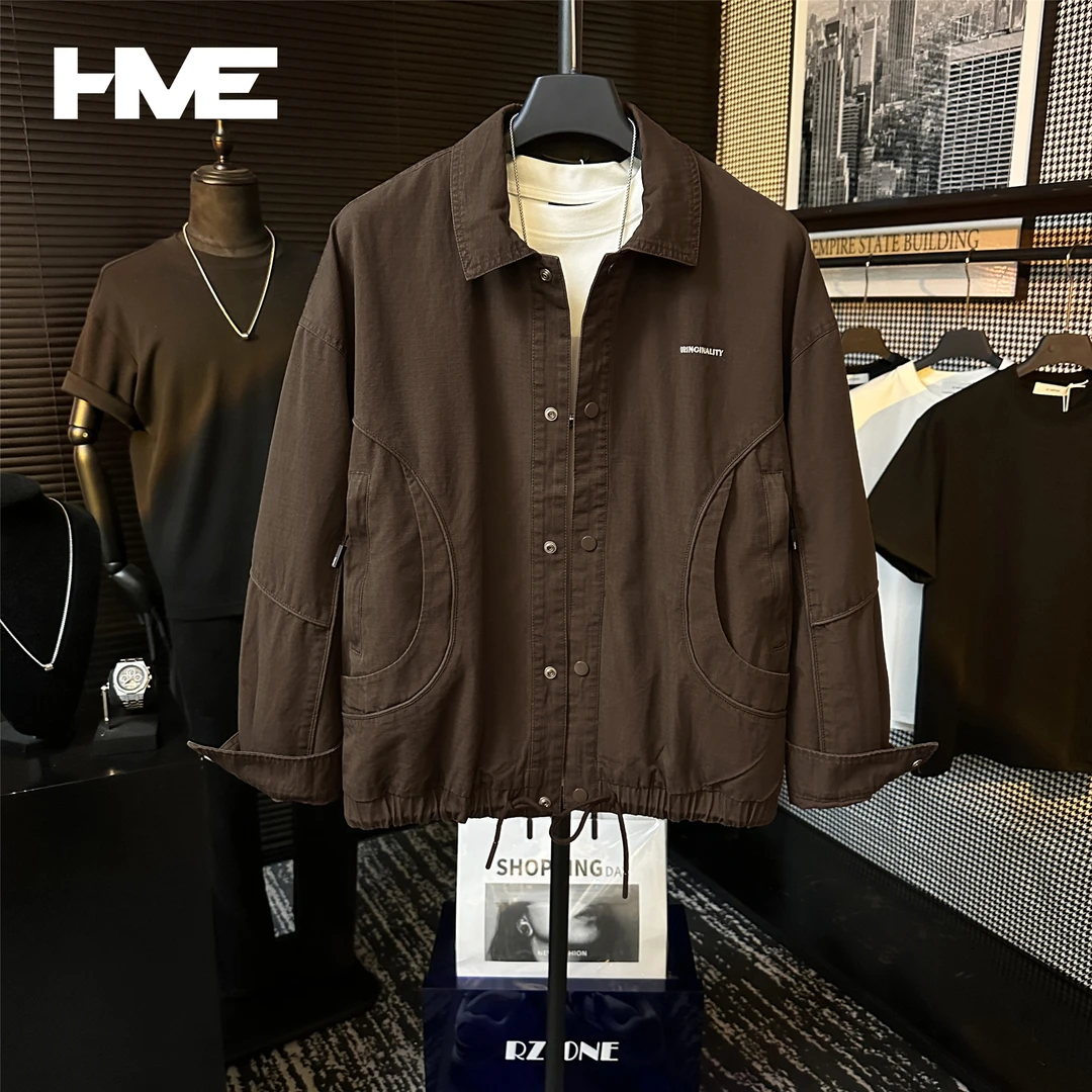 【HMEYAO】原创设计春季解析活页多口袋松紧绳刺绣字母薄款夹克外套