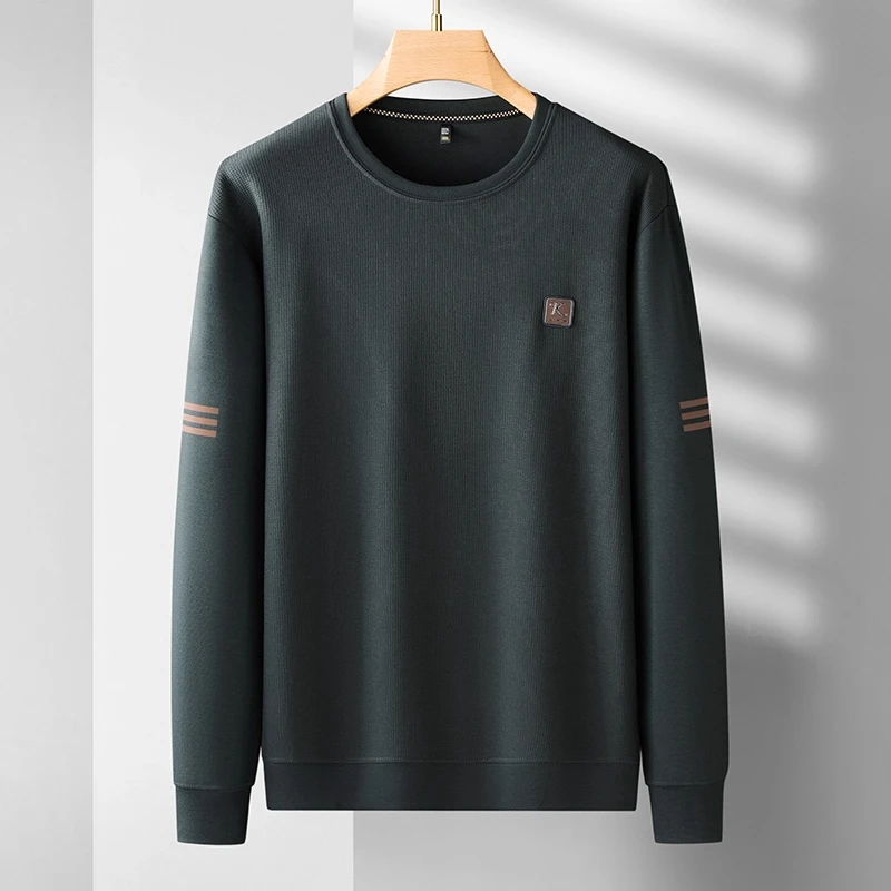 春秋季圆领百搭休闲卫衣男加肥加大码透气上衣胖商务休闲长袖T恤