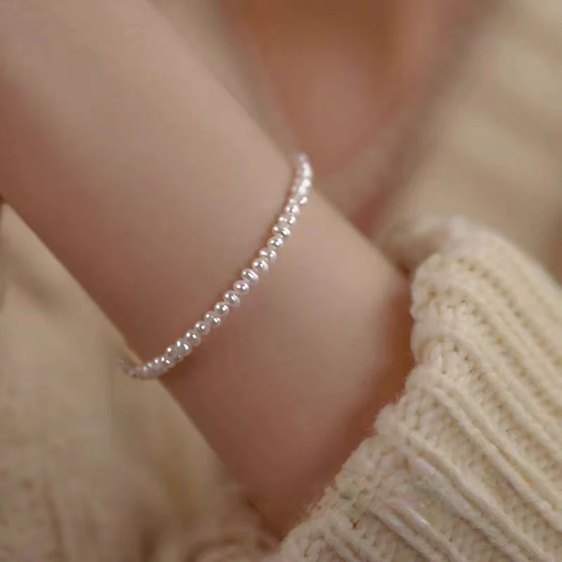 【女神】3.5-4.5m天然淡水珍珠素圈白色手链强光气质叠戴DSL00723