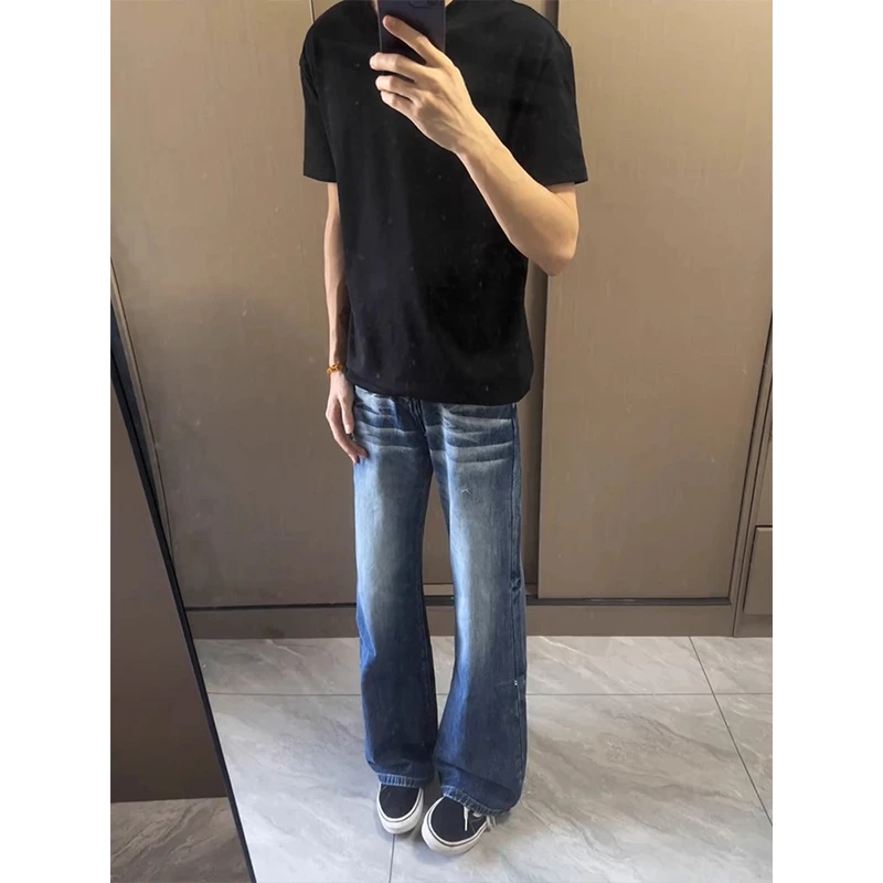 美式高街vibe风猫须牛仔裤男款秋冬季cleanfit裤子直筒显瘦微喇裤