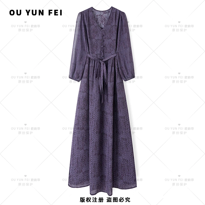 高级感连衣裙女新款气质显瘦穿搭时尚洋气印花长裙HB1067