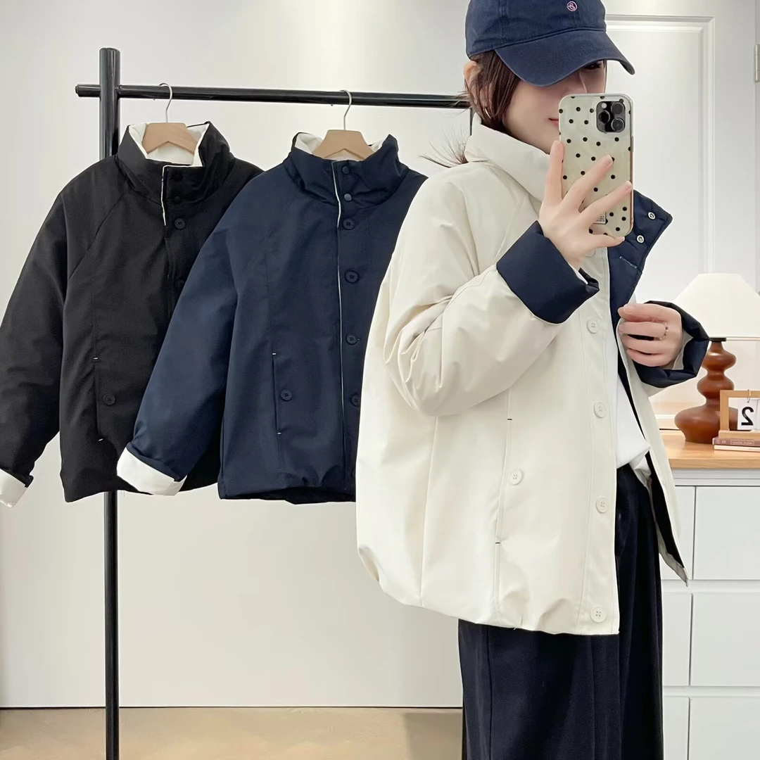 大码立领撞色加厚棉服棉衣保暖冬季女秋冬宽松显瘦时尚休闲外套