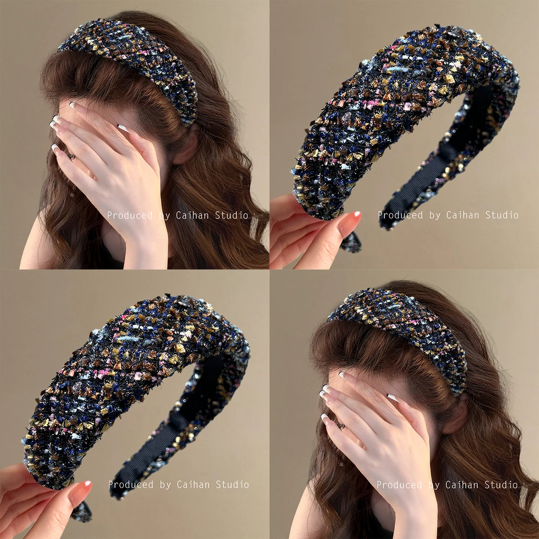 臧海晚星~气质粗毛呢宽边发箍复古小香风头箍女2025新款旅行发卡