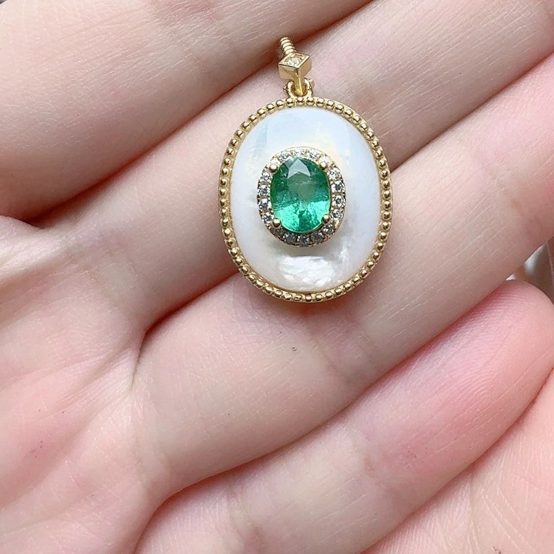 祖母绿吊坠(不含链)银S925镶嵌