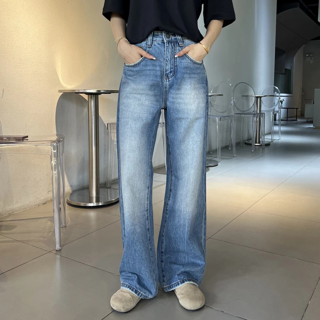 【KUAAO】2021M复古直筒水洗显瘦cleanfit夏季休闲风牛仔裤长裤-110