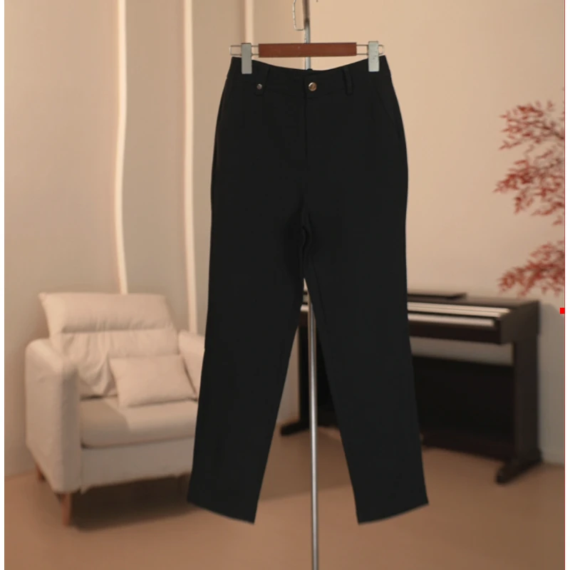 G732 九分裤女显瘦黑色直筒裤 438A72