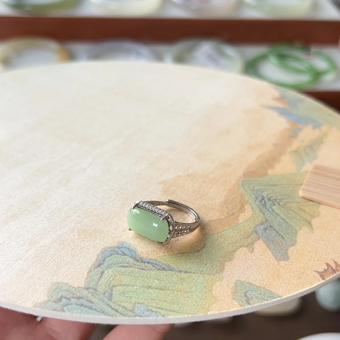 和田玉银S925镶嵌戒指