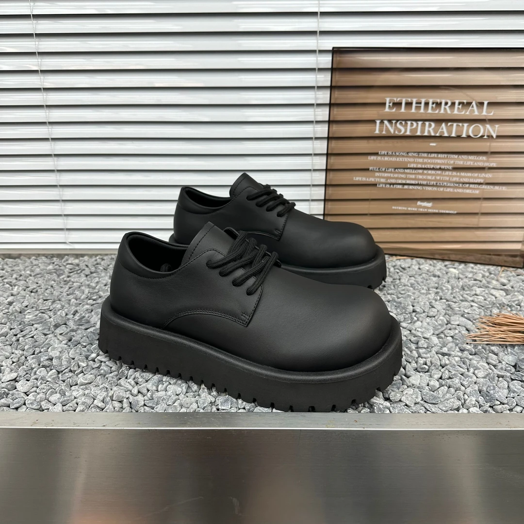 男士潮流厚底面包鞋黑色舒适时尚百搭增高男鞋德比鞋轻便大头皮鞋