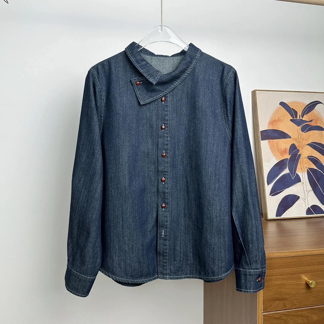 [西雅图]早春季复古设计款显瘦长袖牛仔衬衫