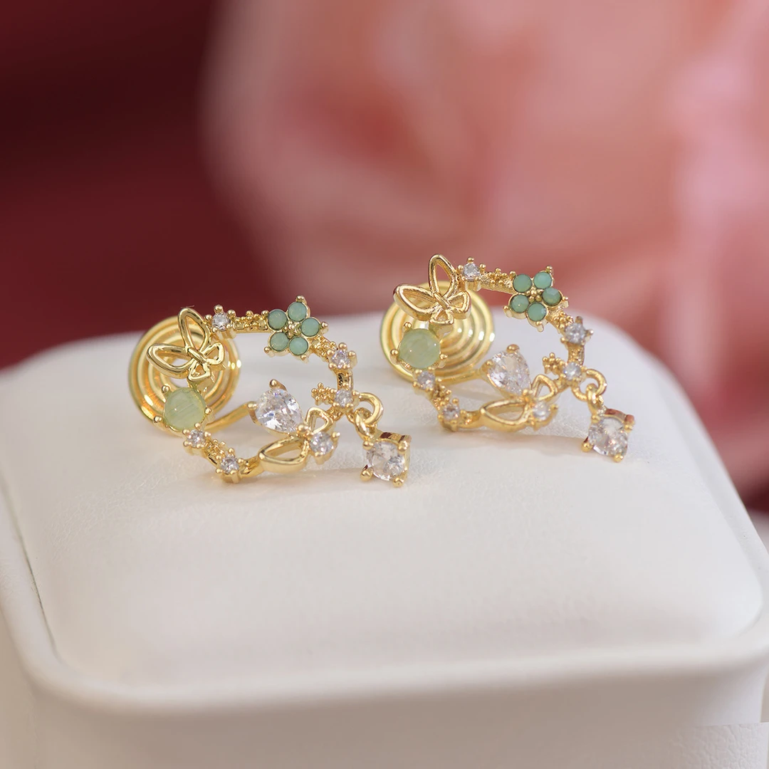 合金耳饰 【无耳洞耳夹】森系简约蚊香盘精致微镶清新碟遇和风花