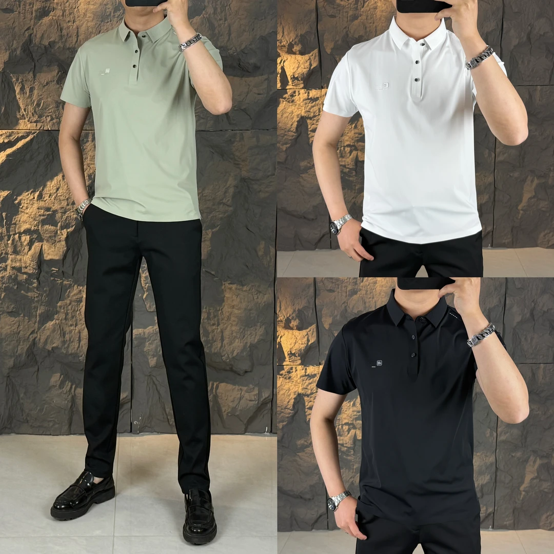 2025男士夏季新款翻领休闲修身时尚百搭领口短袖polo衫男款4804