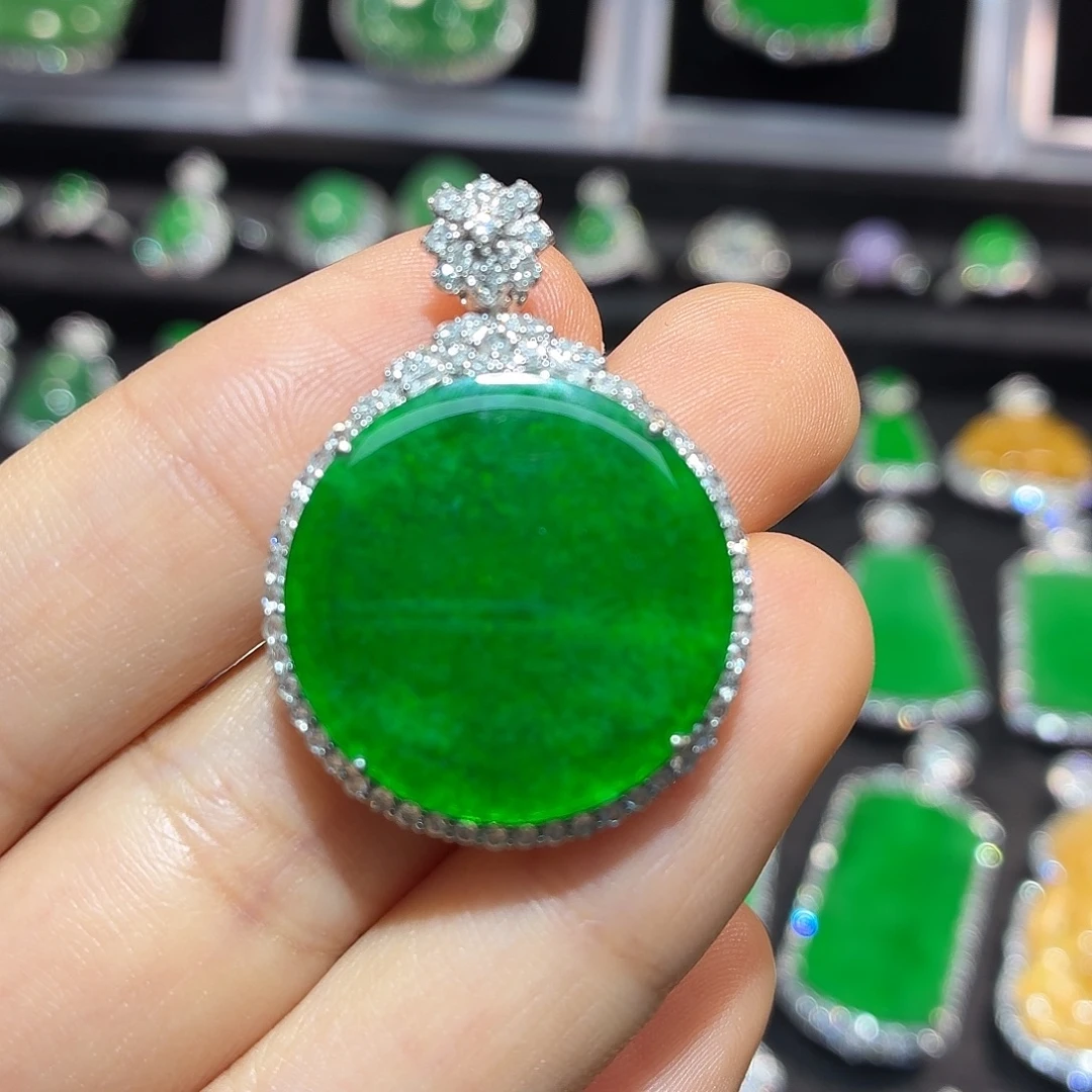 翡翠18K金镶嵌吊坠(不含链)翡翠