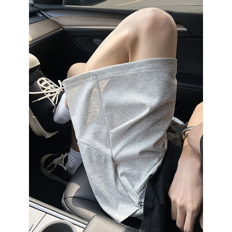 美式高街系绳松紧腰短裤男夏季新款宽松透气直筒五分裤百搭休闲裤