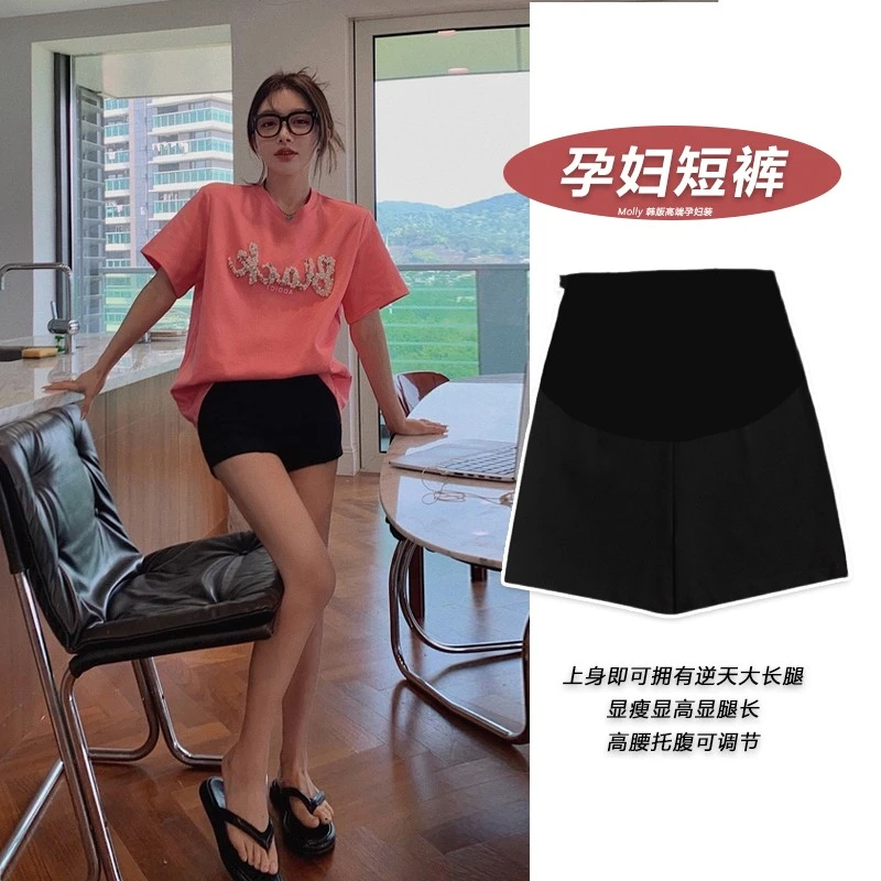 孕妇时尚辣妈修身西装短裤夏季薄款显瘦显高外穿弹力托腹打底裤子
