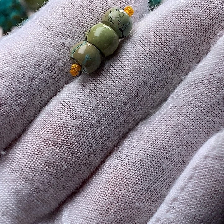 绿松石未镶嵌珠宝奇石腰珠7顶珠7.6直切套装