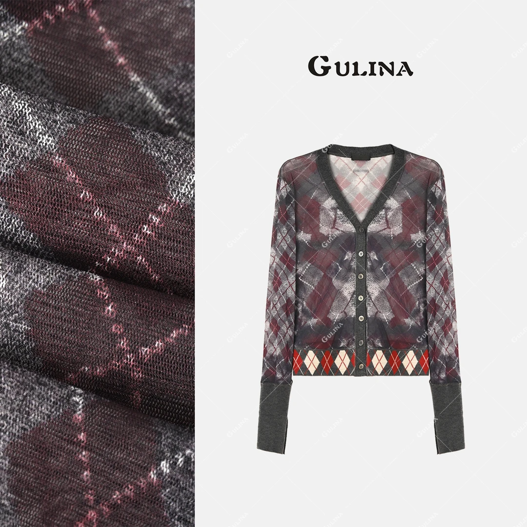 GULINA /娜姐 欧洲站复古日常撞色交织细腻纹理条纹针织衫68280