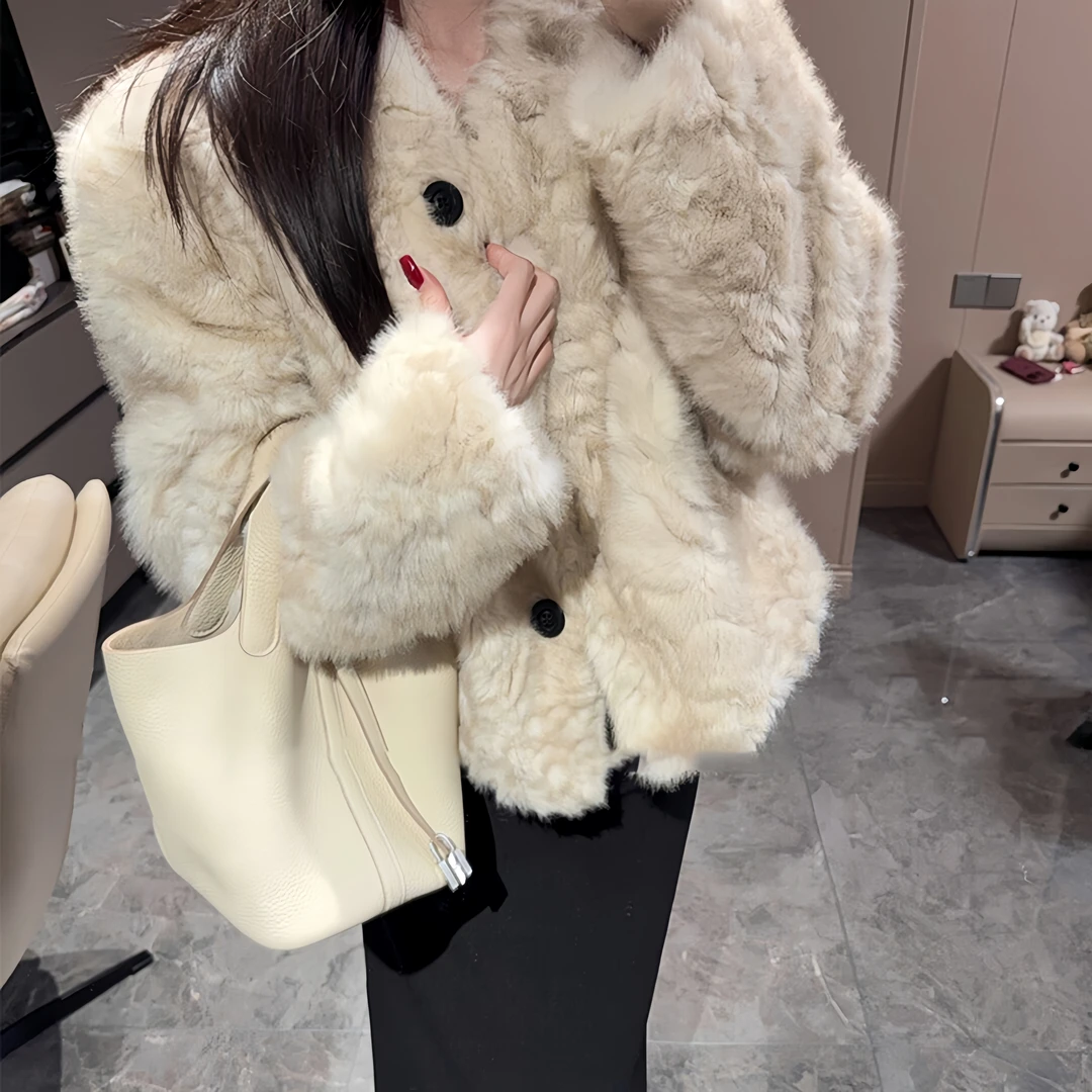 人造皮草 秋冬新款年轻款高级女毛保暖韩版环保皮草宽松毛毛外套