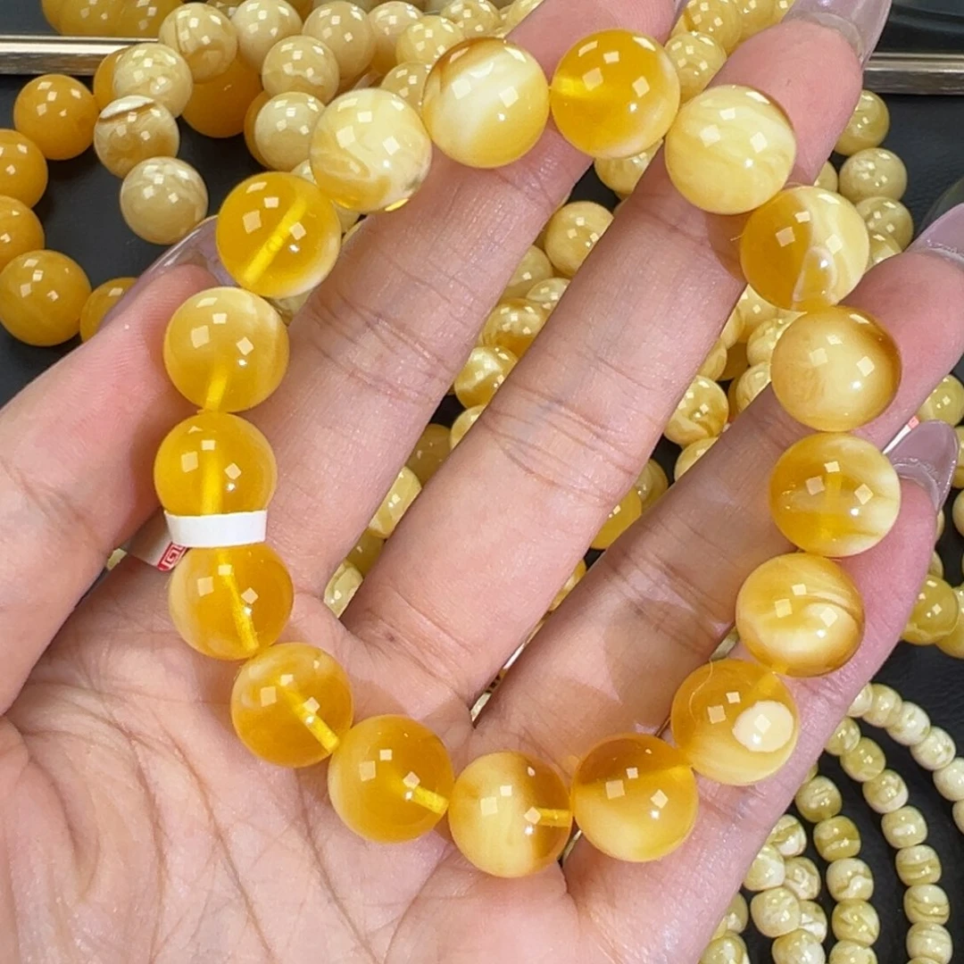 琥珀未镶嵌手链17.8金瓷白