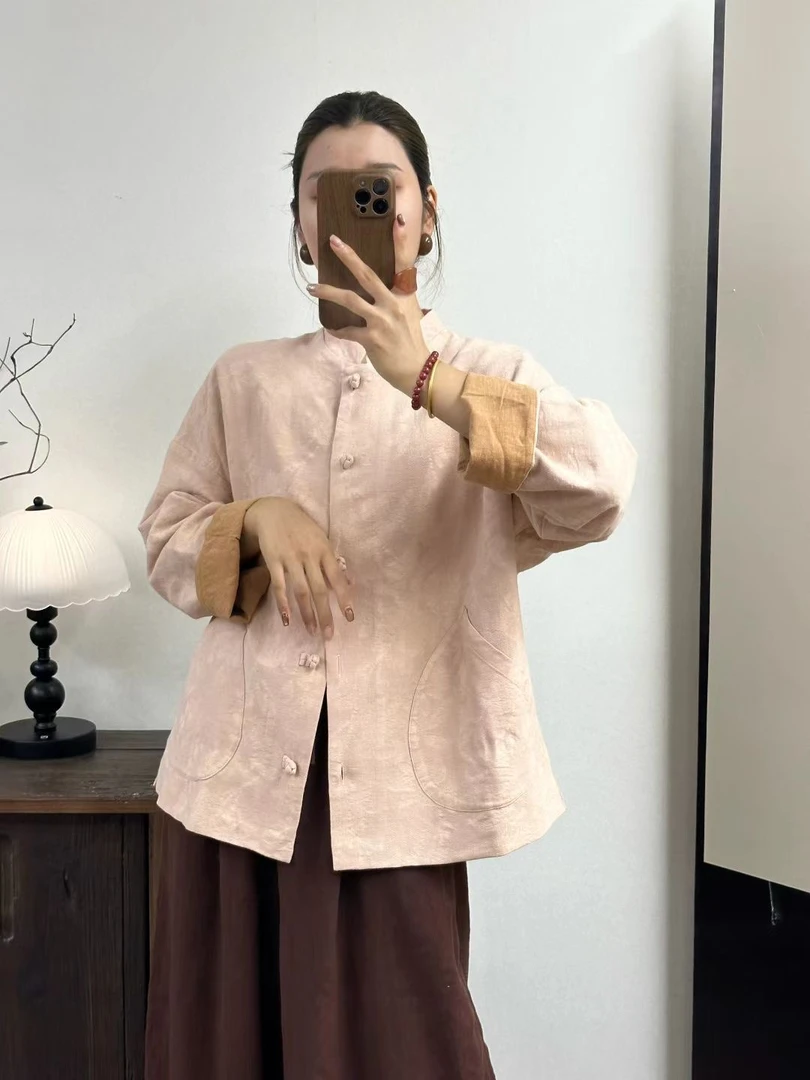 苏歆纺 亚麻提花中国风复古文艺慵懒老钱风厚款外套 MQ7212