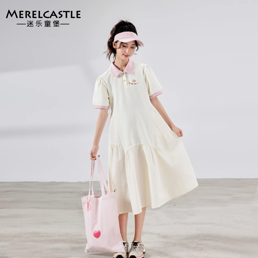 C5106女童洋气Polo裙2025夏季韩版连衣裙大童时尚炸街穿搭初中生
