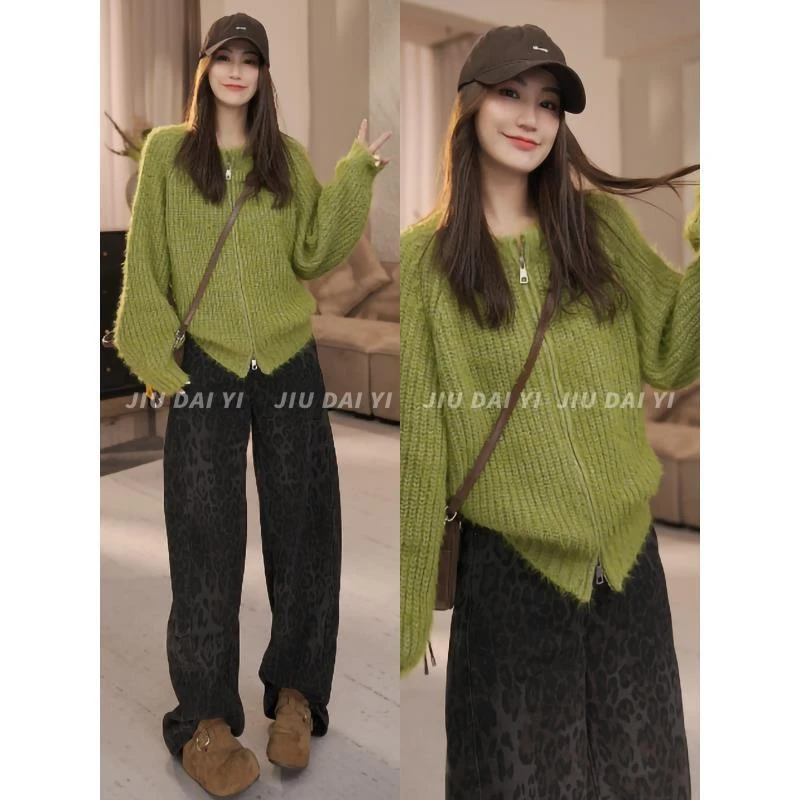 玖黛衣【迷幻森林】冬季穿搭韩版宽松纯色加厚长毛开衫针织XSP46239