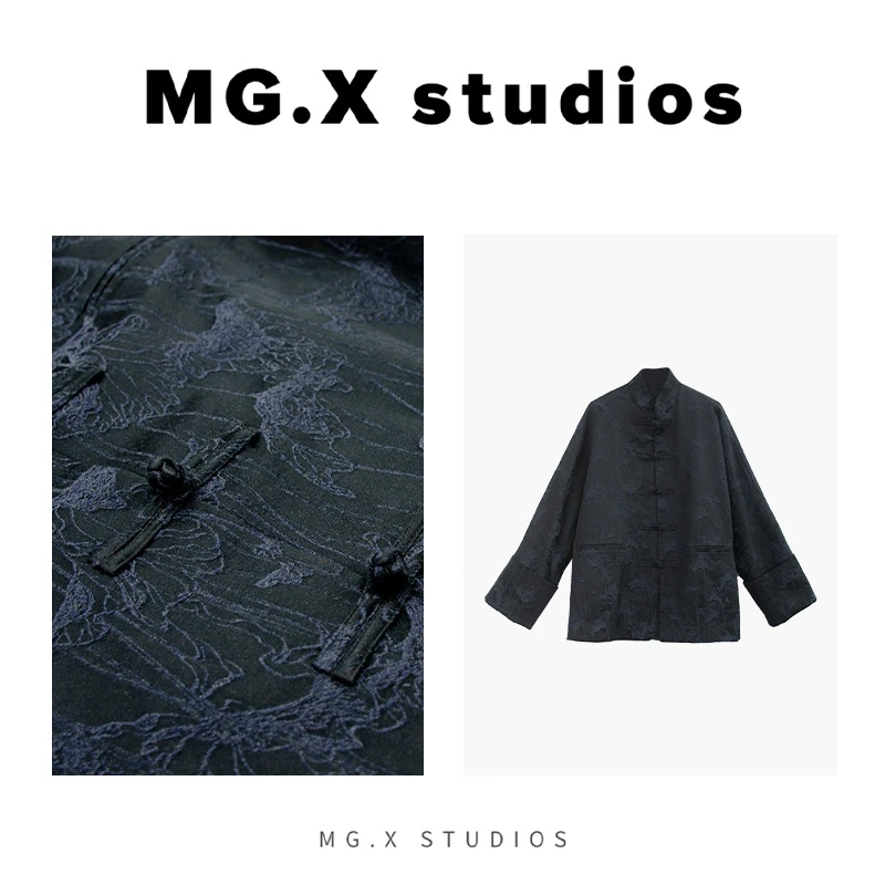 【玉剑仙】MGX新中式重工提花长袖衬衫女春对襟盘扣上衣