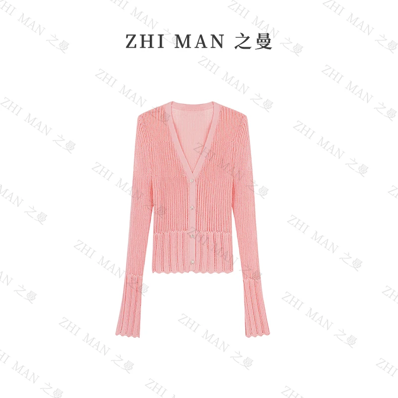 之曼ZM【月下山茶花】2025新款长袖百搭轻奢气质镂空开衫