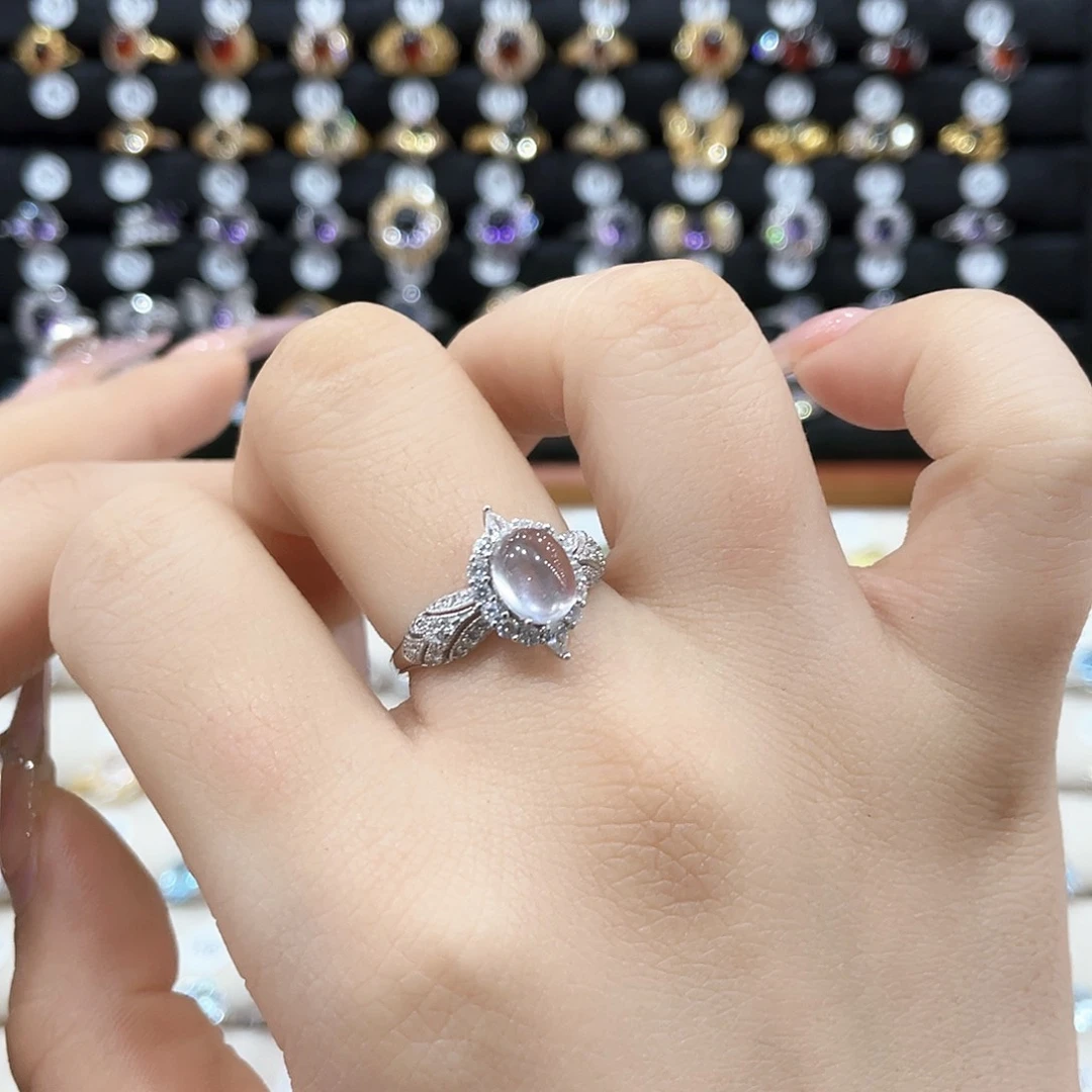 芙蓉石戒指女银S925镶嵌