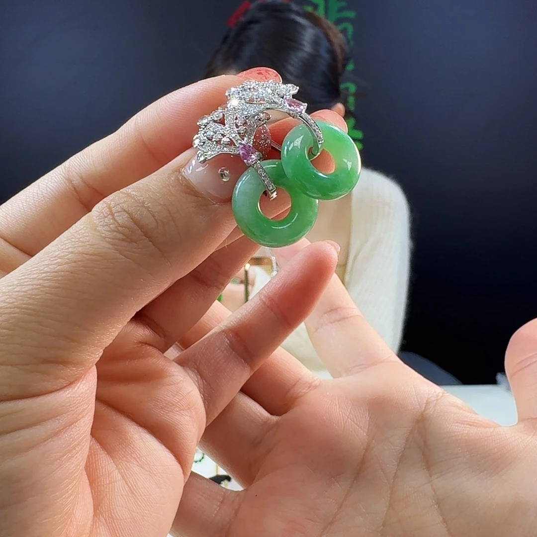 翡翠耳饰18K金镶嵌萍****718k镶嵌