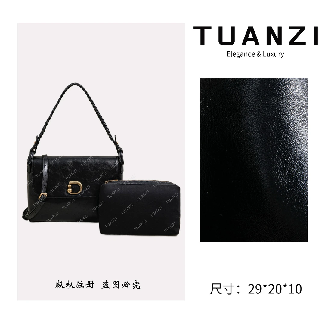 【29cm】手提斜挎腋下TUAN′ZI定制真皮女包 SK-93122-黑色