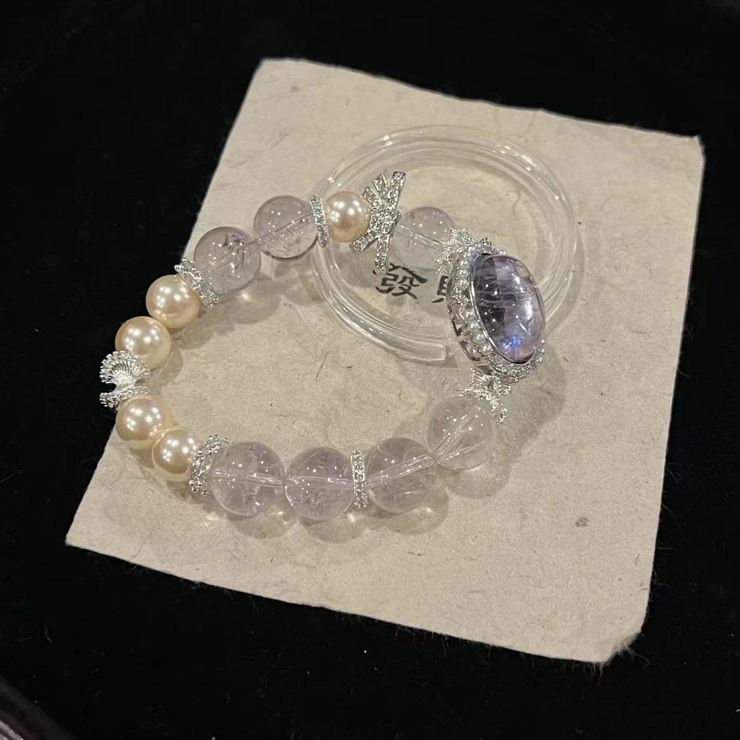 D62 「大梦归离·月光紫魔盒」13mm紫水+10mm贝珠设计手串 颜色微差
