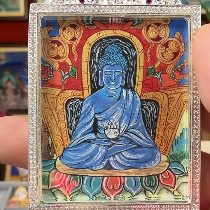 吊坠药老师琉璃像双面-热贡纯手绘_毛毛