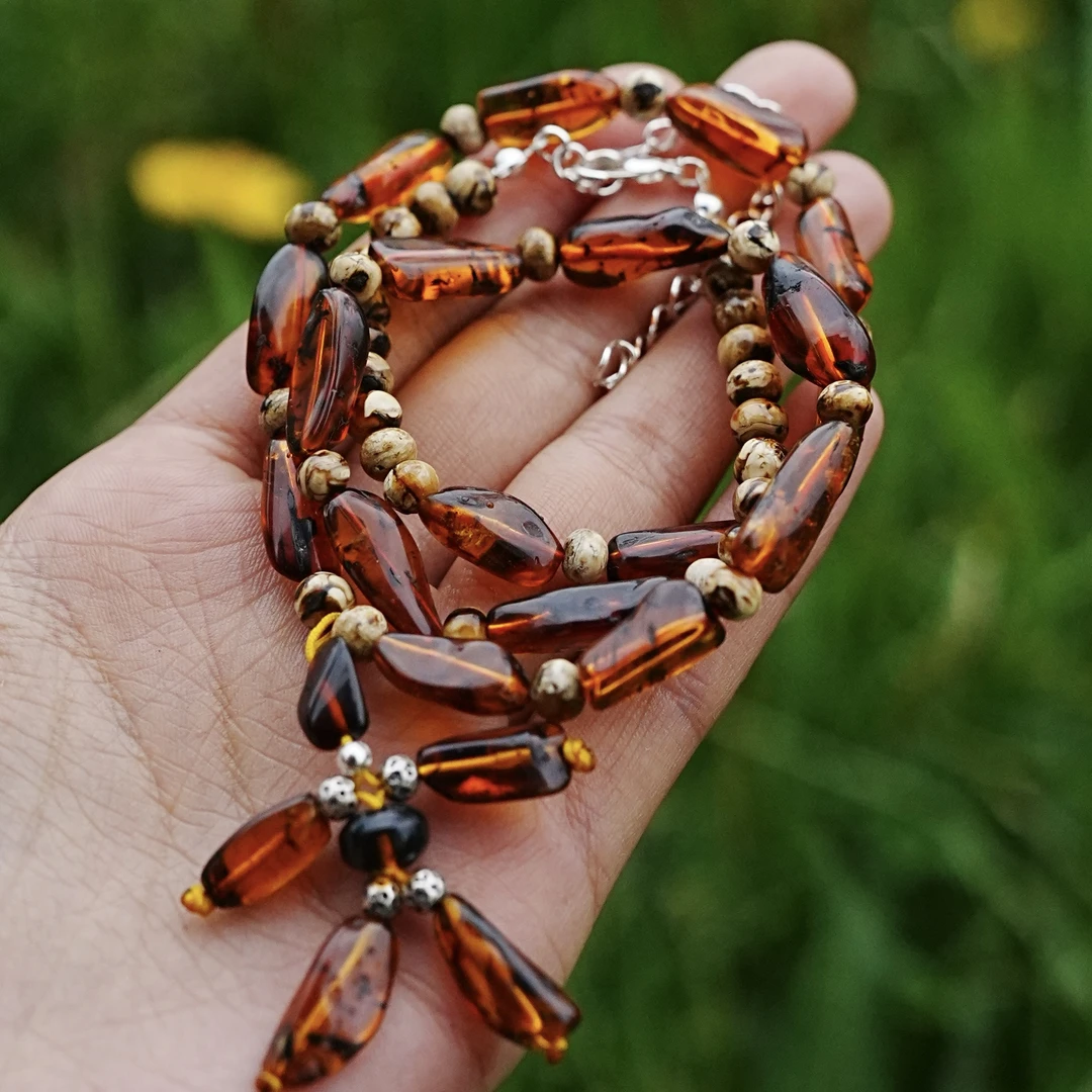 AM49抚顺琥珀*药珀+干白花项链 4.8mm+