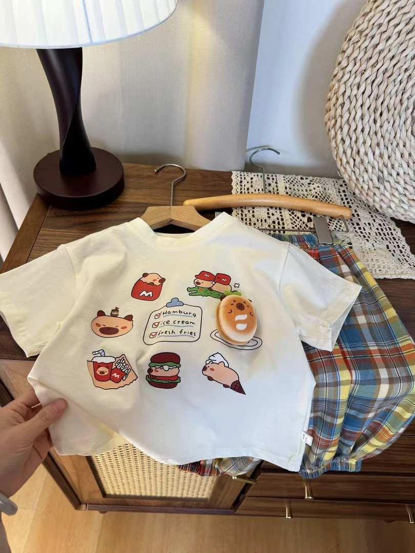 儿童短袖套装2025夏装新款男女童短袖t恤儿童洋气圆领上衣裤子