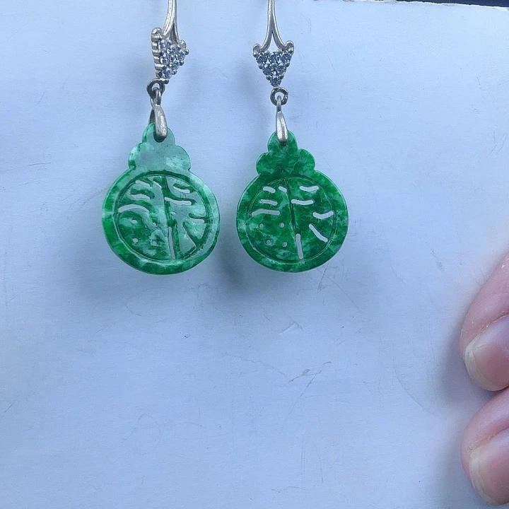 翡翠耳饰银S925镶嵌特价 新年