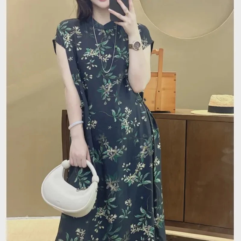 里物LEEWU【紫荆悠兰】新中式国潮旗袍连衣裙时尚季夏季显瘦气质