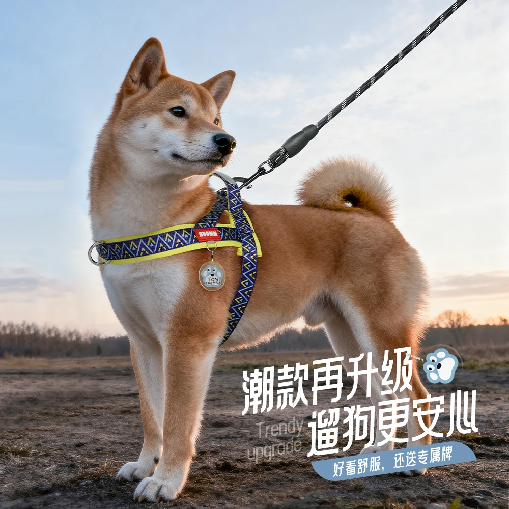 马鞍式狗狗牵引绳中小型犬可调节防爆冲胸背带遛狗适用