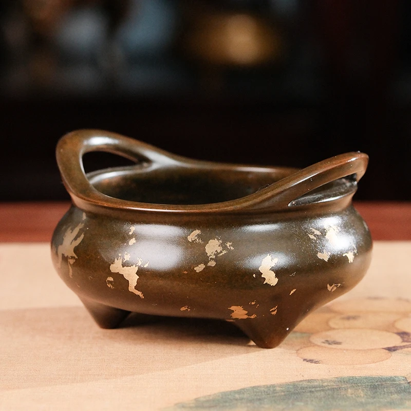 苏工失蜡桥耳炉洒金铜炉家用室内摆件铜香炉