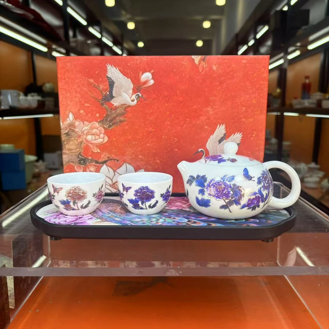 秋香茶具  羊脂玉瓷变色牡丹西施壶-2519