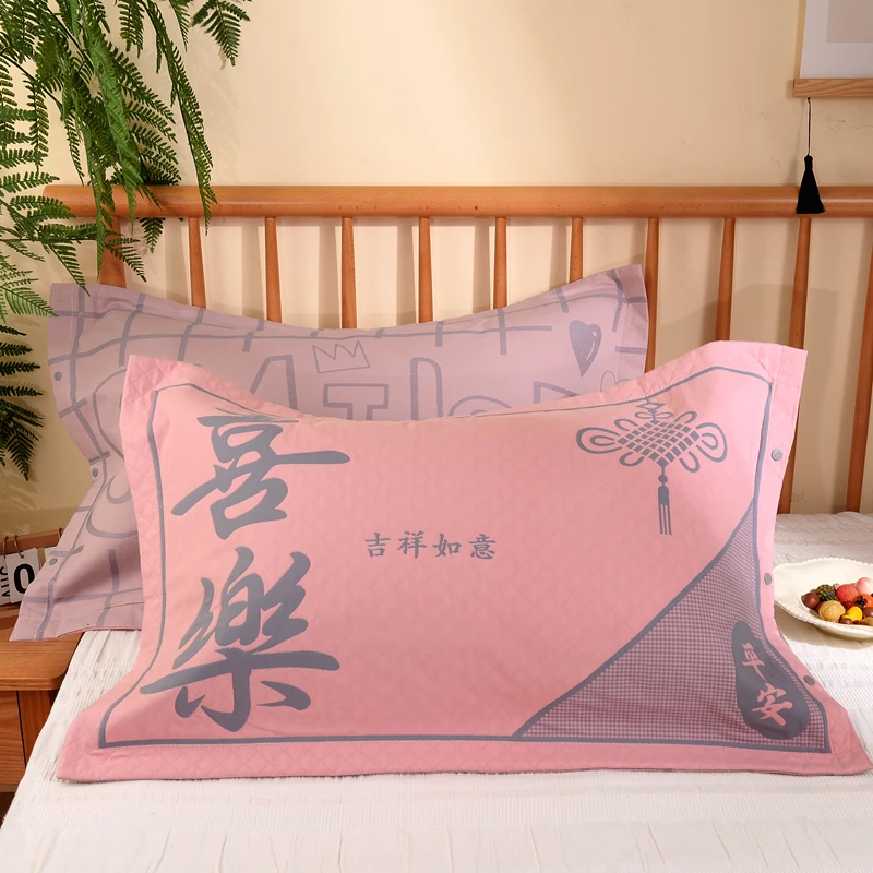 轻奢极简风按扣式纯棉纱布枕套高密加大厚枕头套一对家用成人透气