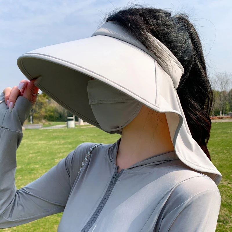 新款冰丝防晒帽夏季大帽檐遮阳帽子女防紫外线易收纳披肩空顶帽