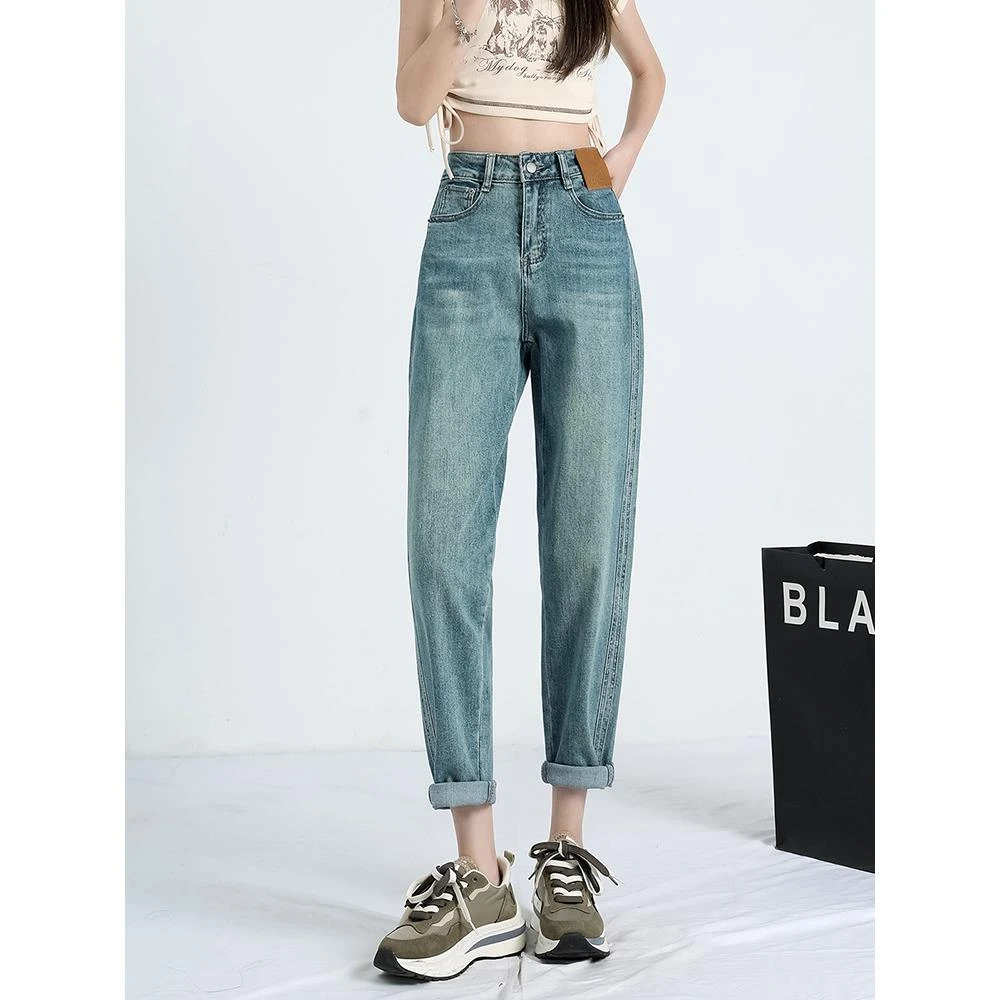 哈伦牛仔裤女2025夏季薄款高腰宽松显瘦大码胖mm怀旧老爹萝卜裤子
