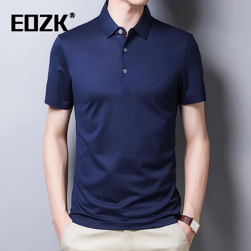 Eozk高端轻商务短袖T恤男polo衫翻领高档休闲薄款纯色半袖t爸爸装