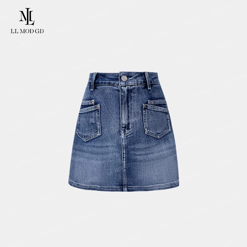 浅夏浸染 美式复古辣妹牛仔裤裙高腰水洗显瘦舒适裤裙YLXR-261452