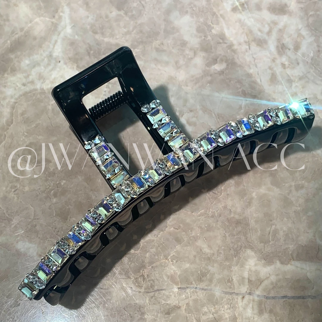 设计师镭射施华洛彩晶黑色鲨鱼夹抓夹