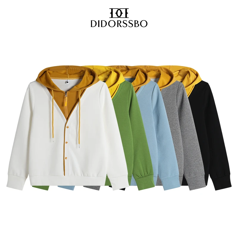 DIDORSSBO春季女款休闲时尚潮流运动拼接撞色半开衫连帽卫衣2511