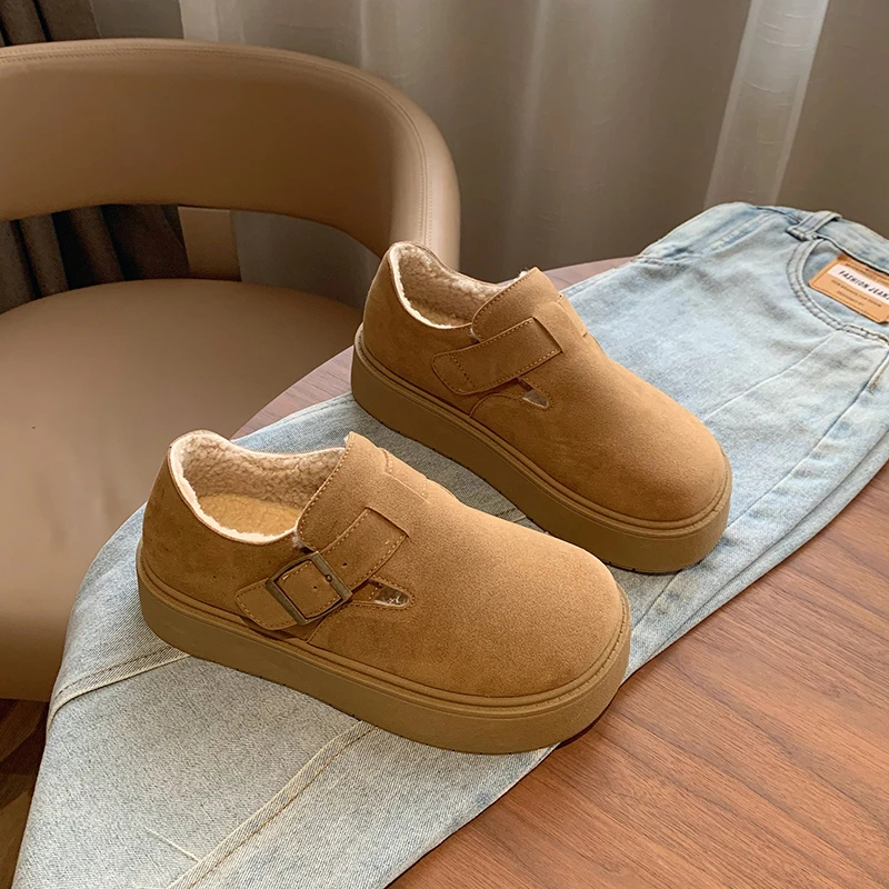 勃肯鞋女加绒二棉2024年秋冬新款厚底松糕一脚蹬乐福鞋全包博肯鞋