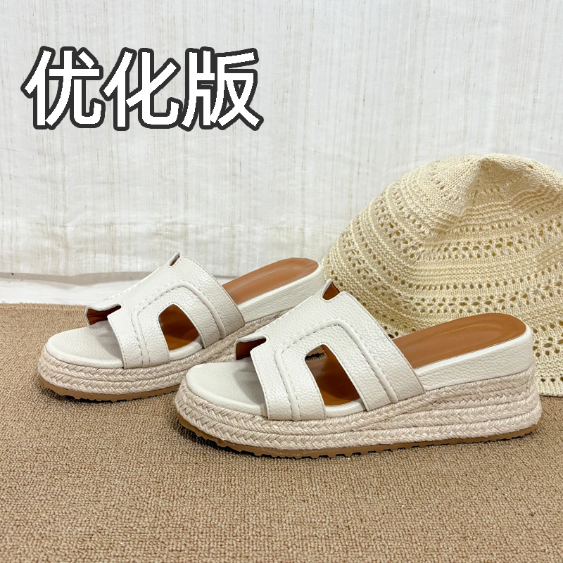 露丝同款H拖鞋女休闲百搭度假软底厚底鞋外穿夏季增高坡跟凉拖鞋