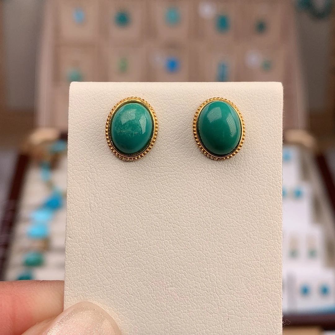 绿松石银S925镶嵌耳饰