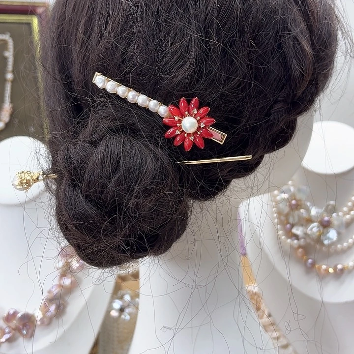 淡水珍珠发饰银S925镶嵌